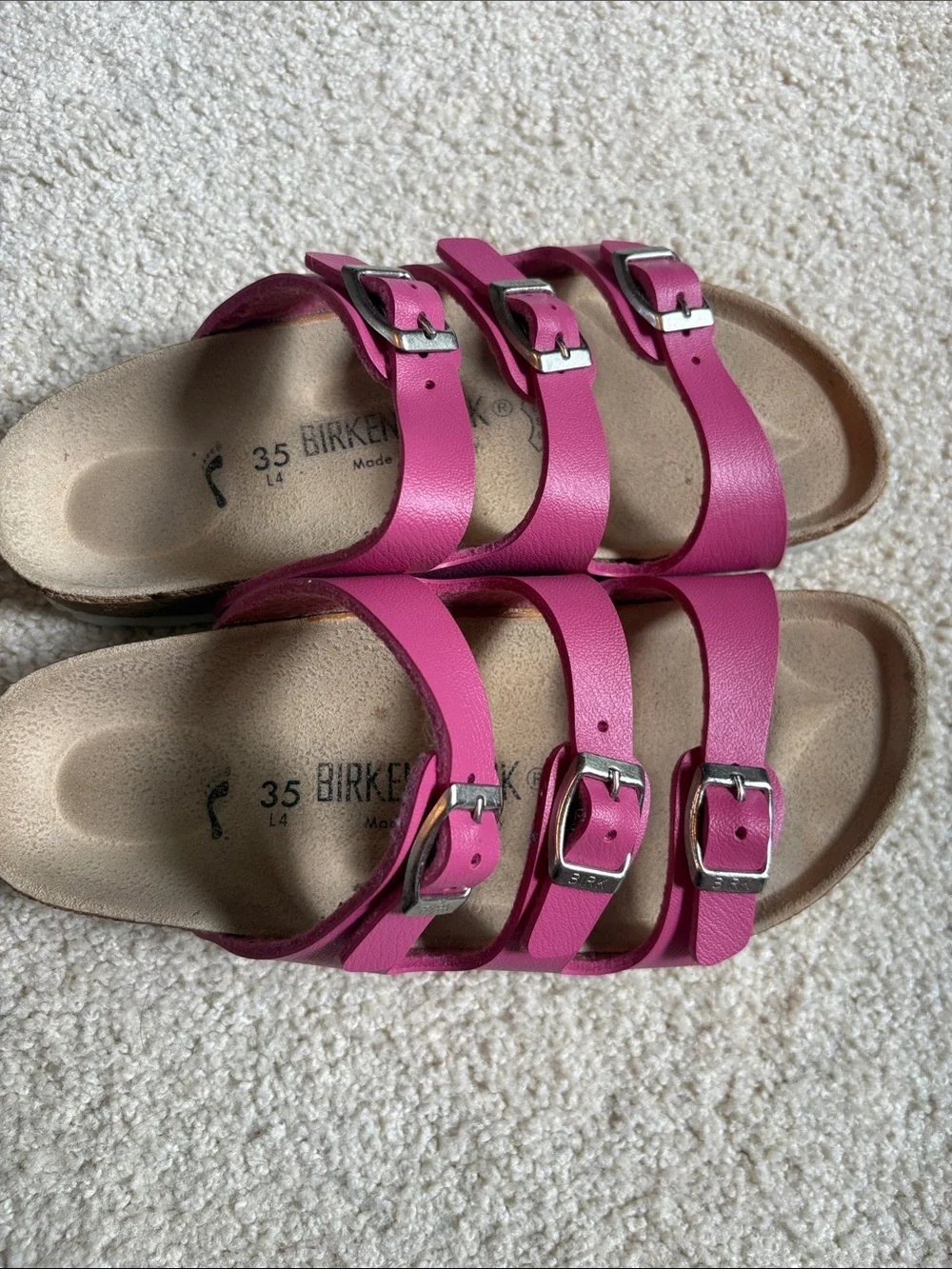 Birkenstock Florida Hot Pink Sandals size 35, size 4 / 4.5 Triple Strap